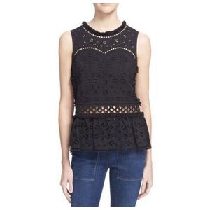 Sea New York Eyelet and Lace Sleeveless Top Black Peplum Style Women’s Size 0
